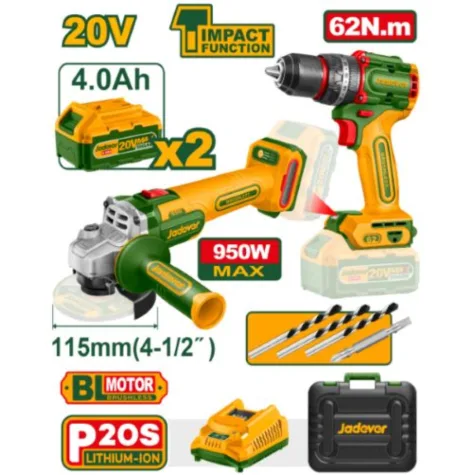 COMBO TALADRO PERCUTOR + AMOLADORA BL 2X BAT 20V 4AH JDCK20273